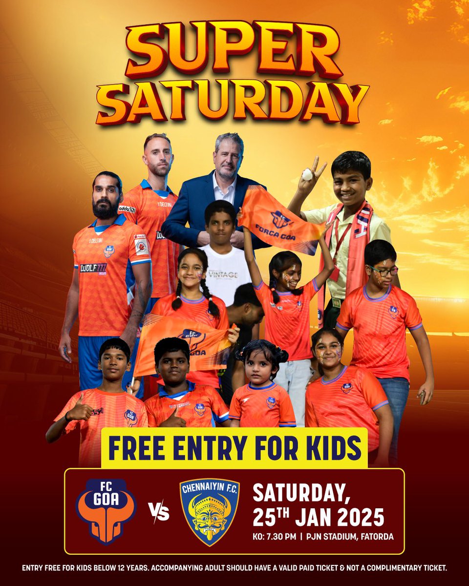 3 days to go for #FCGCFC 🥳

Don’t forget, all kids up to the age of 12 can enter the Fortress for free as long as they are accompanied by a paid ticket holder. Free access valid in all 4 general stands (North, South, East &amp; West) l

See you there: insider.in/isl-2024-25–fc…