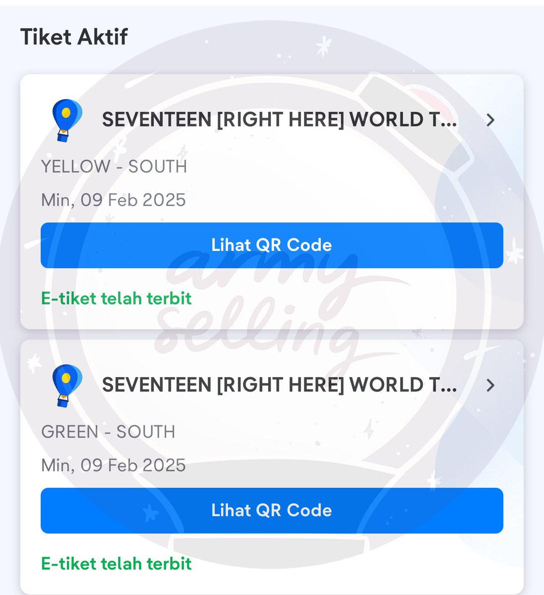 qorrry's tweet photo. WTS | Want To Sell

Seventeen  Right Here in Jakarta

Day2
• 1 tiket Yellow-South 2.2jt
• 1 tiket Green-South 1.2jt

Tiket pribadi yaa, alasan jual karna pindah section

Minat atau mau tanya tanya bisa DM aja😊

#SEVENTEEN_RIGHT_HERE_IN_JAKARTA #SEVENTEEN_RIGHT_HERE https://t.co/c9FxcfJmsR