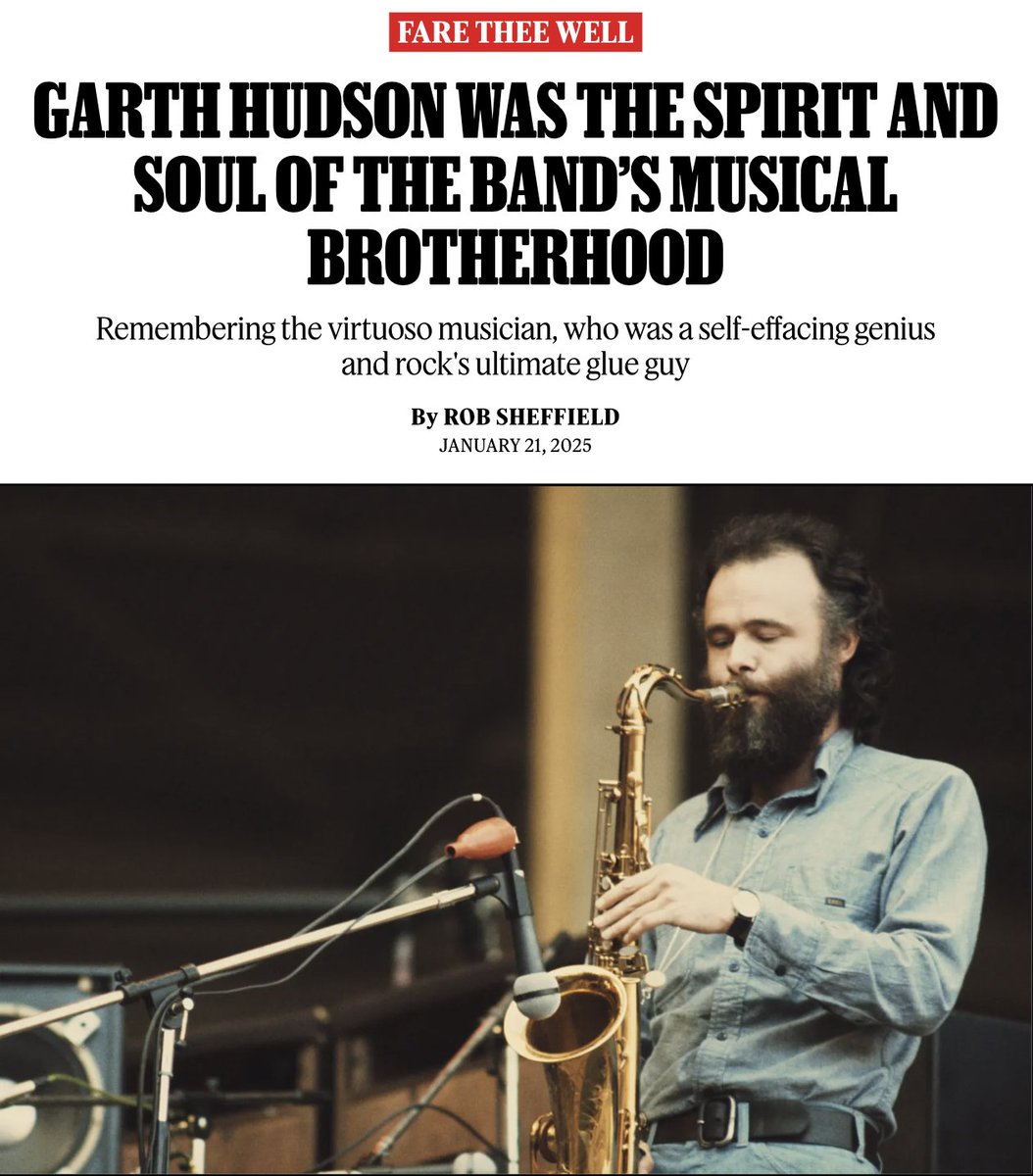 robsheff's tweet photo. Garth Hudson, what a life. The last man standing from The Band, and a crucial reason why the world fell in love with their musical brotherhood. 

I wrote (a lot) about why we dream about The Band, and why Garth was the glue guy holding it all together.

https://t.co/yzus6lCo4b https://t.co/r4mqJ9TUug