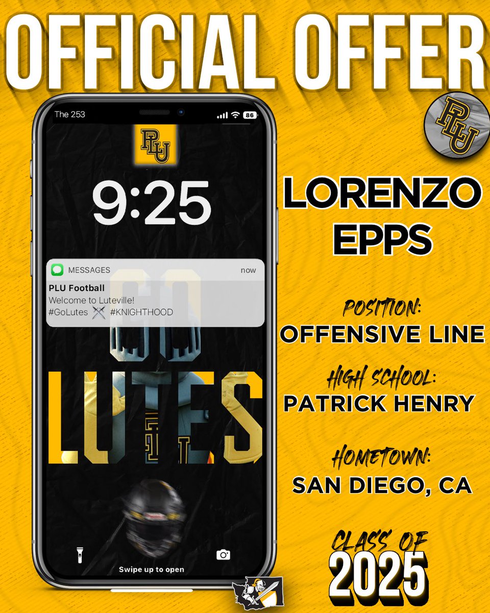 Lorenzo Epps 2025 OL (@zo_epps) on Twitter photo Blessed to have received an offer to continue my athletic and academic career at my coaches alma mater Pacific Lutheran! Thank you <a href="/Zach_Willis45/">Zach Willis</a> for the great opportunity.
<a href="/CoachDaviesPHHS/">Colby Davies</a> <a href="/Oglesby64/">Nicholas Oglesby</a> <a href="/allblocksmattr/">All Blocks Matter</a> <a href="/CoachSteed/">Brandon Steed</a> <a href="/PLUFootball/">Pacific Lutheran Football</a> <a href="/Daygofootball/">San Diego Football</a> <a href="/sdfootball/">Ray from SDFN</a> <a href="/phpats/">PHHS Athletics</a> Blessed to have received an offer to continue my athletic and academic career at my coaches alma mater Pacific Lutheran! Thank you <a href="/Zach_Willis45/">Zach Willis</a> for the great opportunity.
<a href="/CoachDaviesPHHS/">Colby Davies</a> <a href="/Oglesby64/">Nicholas Oglesby</a> <a href="/allblocksmattr/">All Blocks Matter</a> <a href="/CoachSteed/">Brandon Steed</a> <a href="/PLUFootball/">Pacific Lutheran Football</a> <a href="/Daygofootball/">San Diego Football</a> <a href="/sdfootball/">Ray from SDFN</a> <a href="/phpats/">PHHS Athletics</a>