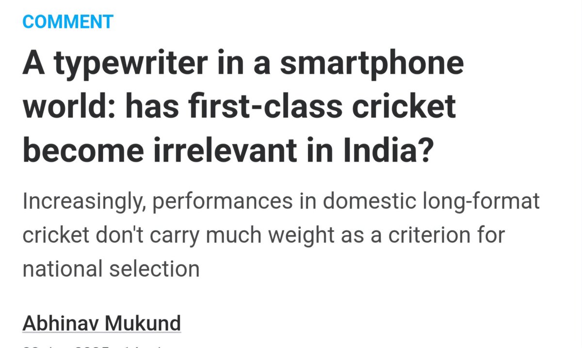 Abhinav Mukund (@mukundabhinav) on Twitter photo My latest piece on the relevance of first class cricket in India and around the world for <a href="/ESPNcricinfo/">ESPNcricinfo</a>
espncricinfo.com/story/has-firs… My latest piece on the relevance of first class cricket in India and around the world for <a href="/ESPNcricinfo/">ESPNcricinfo</a>
espncricinfo.com/story/has-firs…