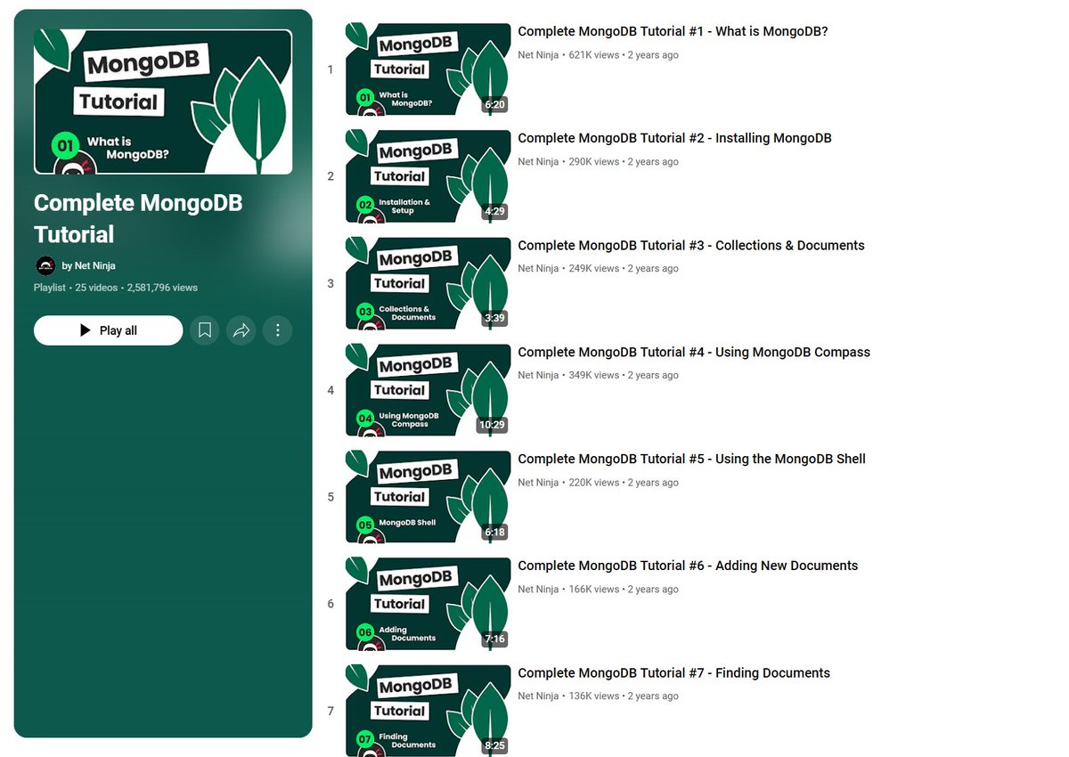 _jaydeepkarale's tweet image. I cannot recommend this MongoDb playlist enough, bookmark it for the future

youtube.com/playlist?list=…