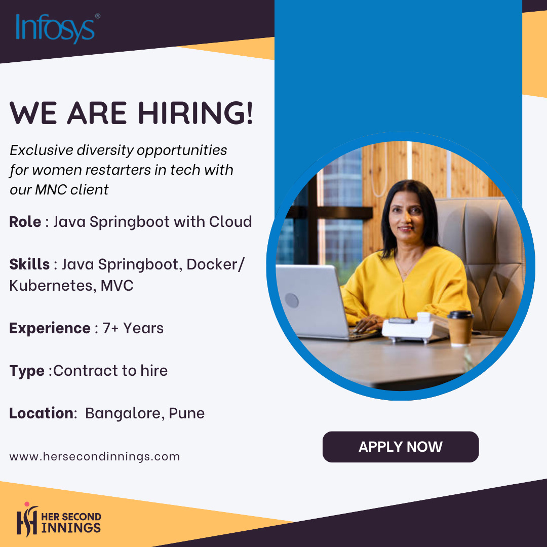 her2nd_innings's tweet image. We are hiring Java Spring Boot Developers for a rewarding career journey!
📍 Location: Bangalore, Pune
💻 Experience: 7+ years in Java Development
Click here:hersecondinnings.com/job-details/?j…
#WomenInTech #CareerRestart #JavaDeveloperJobs #SpringBoot