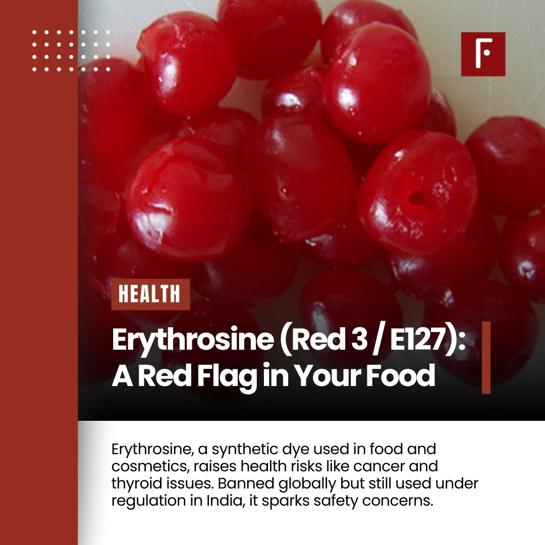 F00dmanifest's tweet image. Erythrosine (Red 3), a synthetic dye linked to cancer &amp;amp; thyroid issues, is still used in India despite being banned globally. Want to know more? Head to foodmanifest.com.
#erythrosine #publichealth #fooddye #healthsafety #cancerrisks #syntheticdyes #red3 #foodmanifest