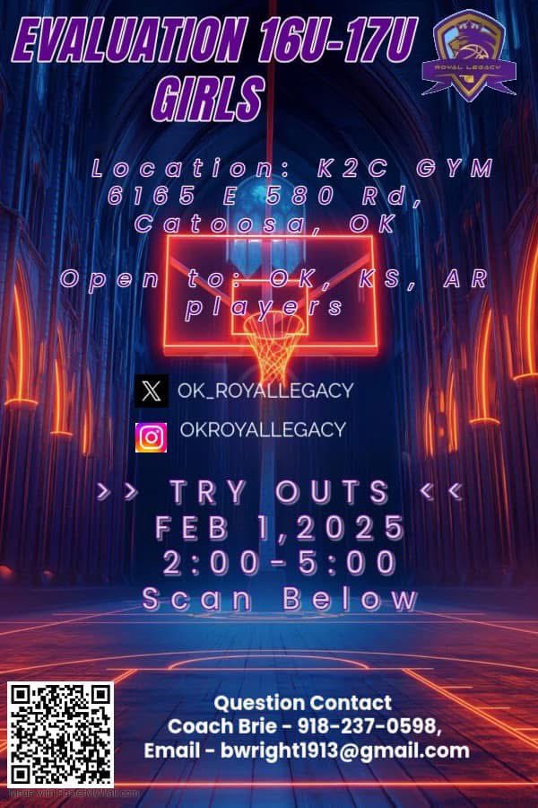 🏀 IT’S TIME TO BALL! 🏀

Are you ready to elevate your game? 💪 Oklahoma Royal Legacy TRYOUTS are open for BOYS &amp; GIRLS of ALL AGES – and they’re FREE!

🔥 Compete locally or nationally – YOUR journey, YOUR goals.
🔥 We’re also looking for dedicated coaches to join our program!
