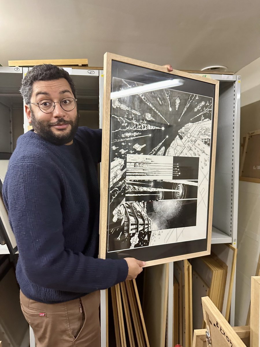 J- 7 avant le vernissage de la plus grande exposition BD et science-fiction française à La Cité de la BD. Je vais faire un peu de  teasing en montrant les coulisses de l’exposition. Ce mercredi, on commence l’accrochage d’Universal War One de l’incontournable Denis Bajram.