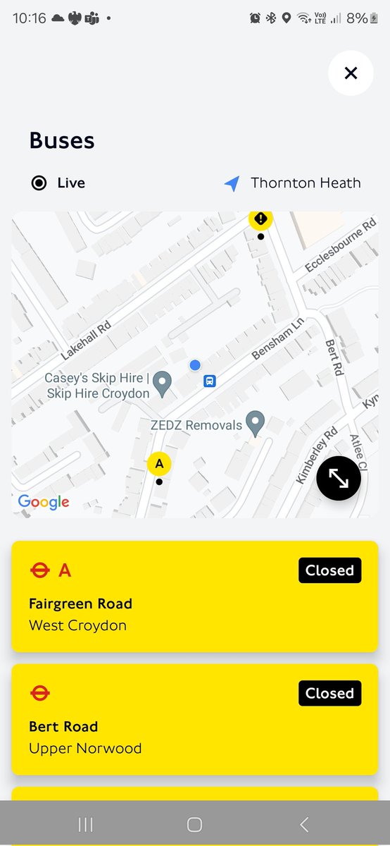 CDNstore's tweet photo. Hi @TfL the #TflGo app has been reporting bus stops in Thornton heath closed for a few days now which aren't closed. Is it possible to amend this as we can't see wait times. When they were closed physically the app said they were open. https://t.co/vscQ3RksUQ