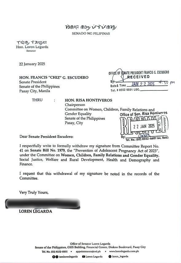 BASAHIN: Pitong senador na ang bumawi ng kanilang lagda sa Senate Bill 1979 o ang kontrobersyal na Prevention of Adolescent Pregnancy Bill. <a href="/DZXL_News/">DZXL News</a>