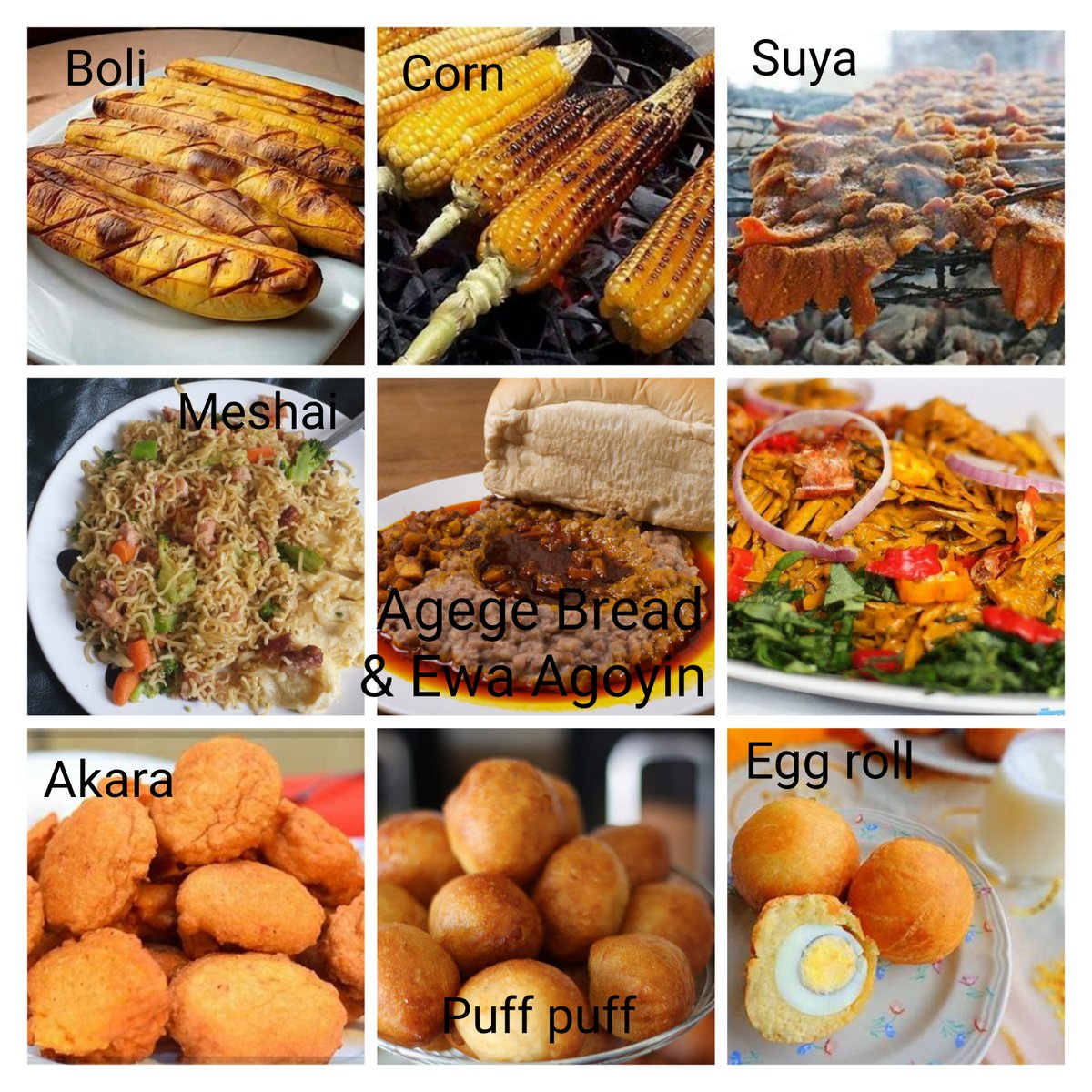 ekodekoded's tweet photo. 🌶️ Suya – Spicy grilled skewered meat.
🍲 Boli &amp; Groundnuts – Roasted plantain served with peanuts.
🥖 Agege Bread &amp; Ewa Agoyin – Soft bread with mashed beans.
🌽 Roasted Corn – A classic roadside snack.
🍜 Nkwobi &amp; Isi Ewu – Tantalizing traditional soups for the bold
#TasteLagos https://t.co/2UWR1vGxfl