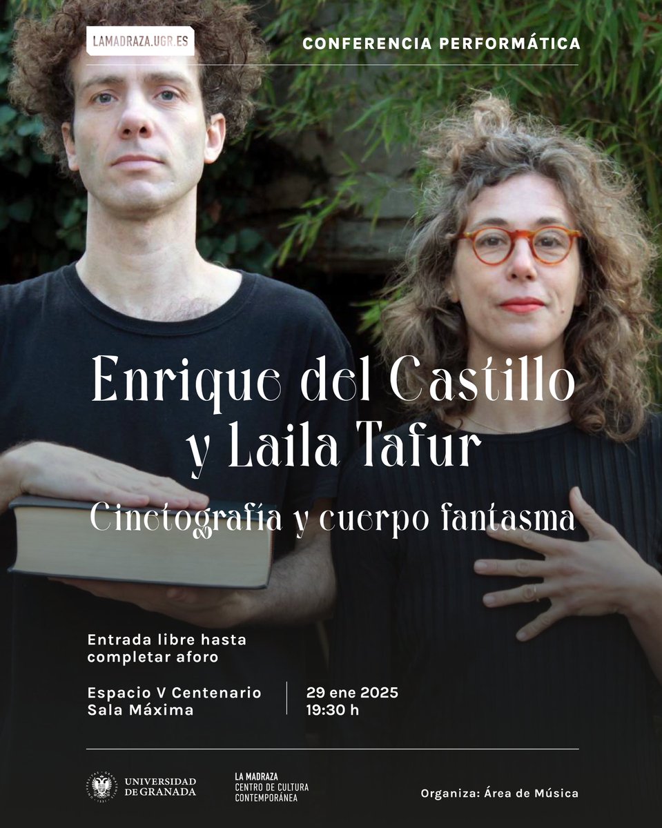 #ConferenciasUGR | «Cinetografía y cuerpo fantasma», Enrique del Castillo y Laila Tafur.
La cinetografía es un sistema de escritura para danza que registra los movimientos del cuerpo en tiempo y espacio...

#AgendaUGR | 29 ene | 19:30 h | Sala Máxima | Espacio V Centenario