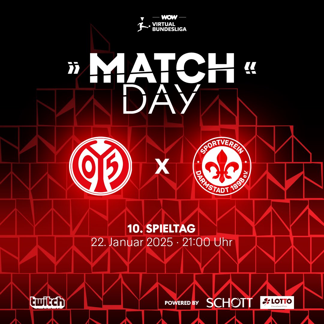 Winterpause, ciao 👋
Wir starten wieder in die <a href="/vbl_official/">VBL | WOW VIRTUAL BUNDESLIGA</a> 🙌

⏰ 20:45 Stream-Start
🆚 <a href="/SV98_eFootball/">SV98_eFootball</a> 

Wir haben Bock und freuen uns auf euch im Chat 🫡

#Mainz05 #VirtualBundesliga