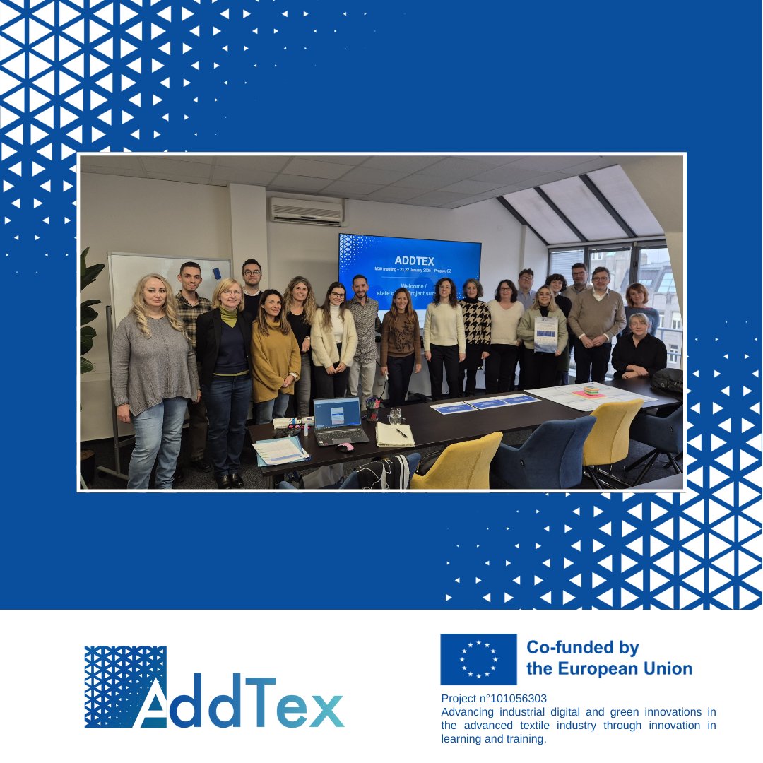 textils_cat's tweet photo. We are in Prague, participating in an @AddTexEU project meeting.
 
The #cluster is the coordinator of this project, which focuses on advancing industrial #digital and #green #innovations in the #advancedtextiles industry through innovation in learning and training. https://t.co/yZdJKJAv5r