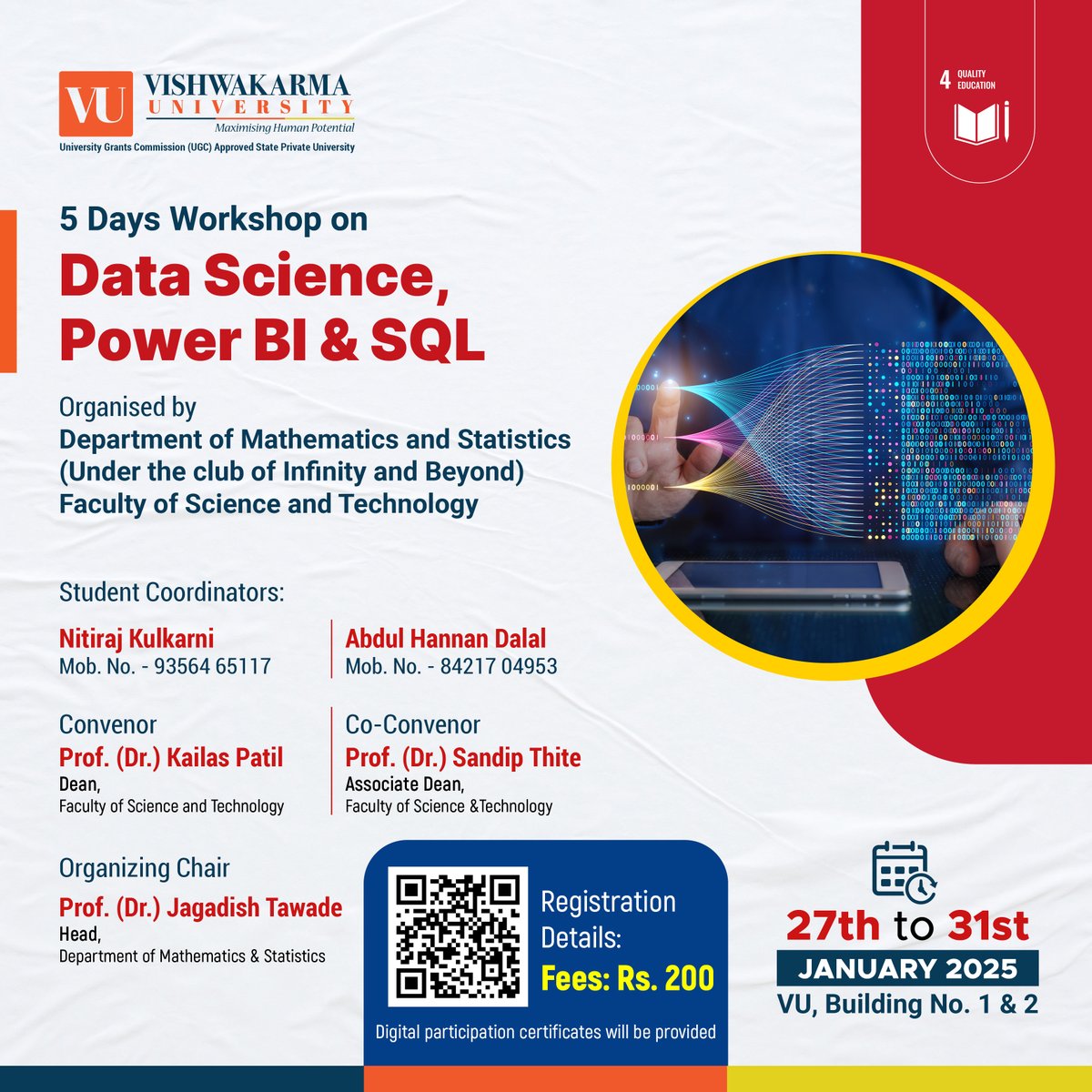VU_Connect's tweet image. A 5-day workshop on Excel, Power BI, AI, and ChatGPT, is being organised by the Department of Mathematics and Statistics under the Faculty of Science and Technology of Vishwakarma University.
#Workshop2025 #ExcelWorkshop #PowerBI #AIWorkshop #ChatGPT #VishwakarmaUniversity