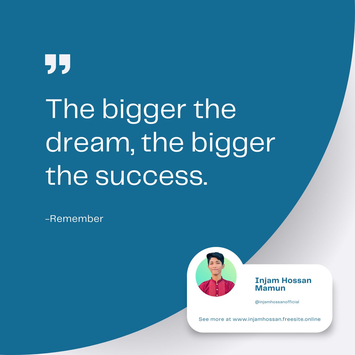InjamHossan's tweet photo. Think big, do the effort, and then follow your goals to fulfill it. The bigger your dream-the further you can achieve. 🚀 

#DreamBig #SuccessMindset #Motivational https://t.co/QyJpEaj89u