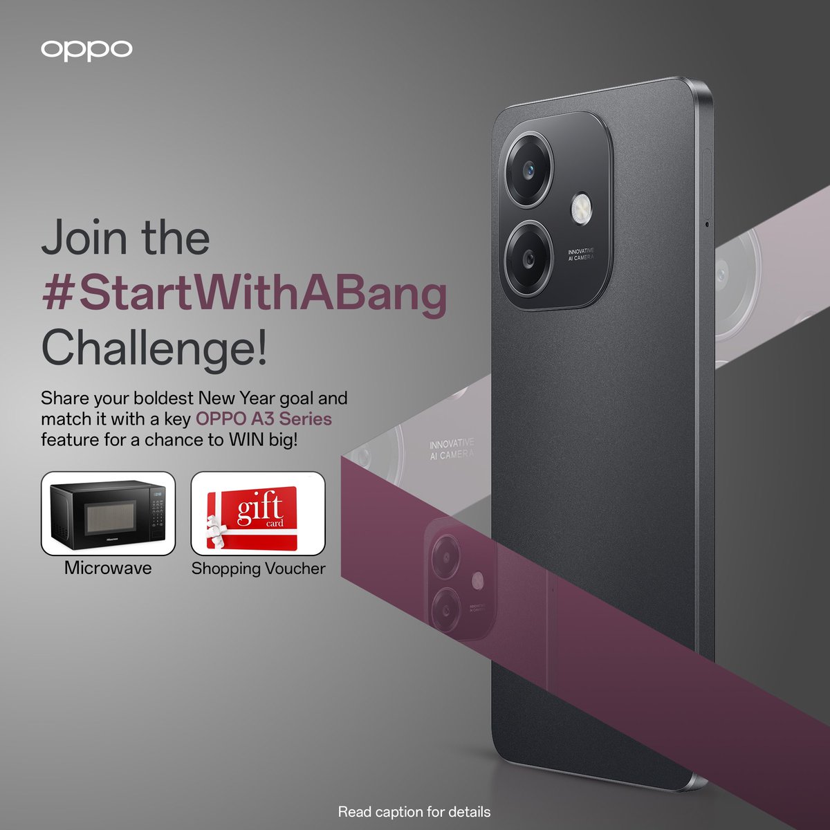 OPPONigeria's tweet photo. New Year, New Goals! ✨
The #StartWithABang challenge is here! Share your boldest or most creative New Year goal with us and highlight an A3 feature that matches your goal.
How to Join:
- Comment your new year goal and highlight an A3 Series feature that matches. https://t.co/L2Yg1hjQnz