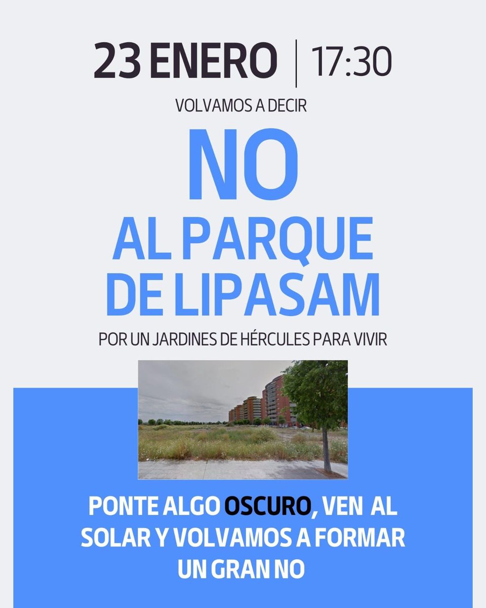 PltfmVecinalJdH's tweet photo. Mañana jueves, día 23, nos concentraremos a las 17:30 en el solar donde el @Ayto_Sevilla quiere poner el parque auxiliar de @LipasamSevilla, para "pintar" un gran NO y decirle a @jlsanzalcalde que no queremos el parque auxiliar en JdH.

#NoAlParqueAuxiliarLipasamEnJdH https://t.co/0AMmE6K3ye