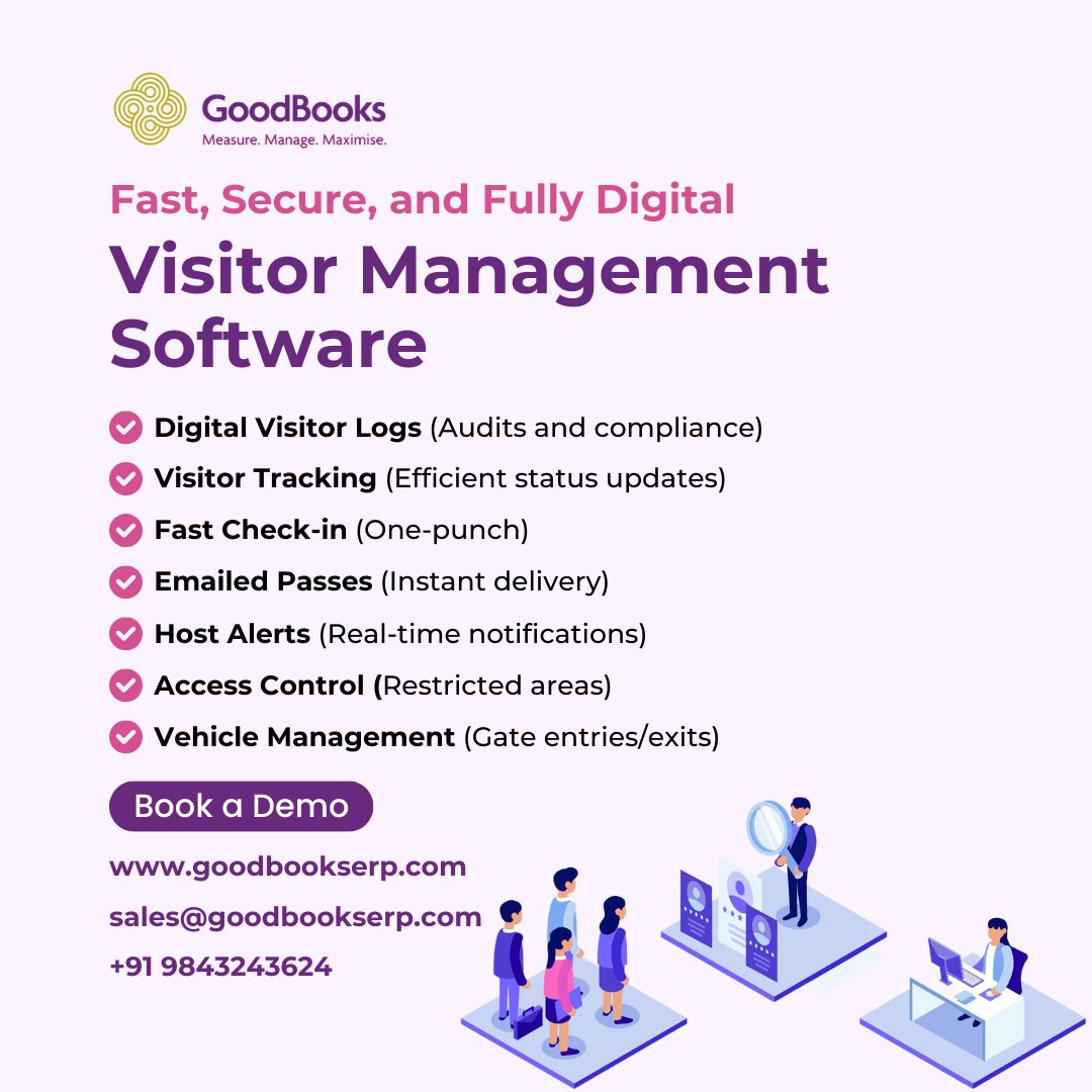 GoodBooks_ERP's tweet photo. Digitize #visitor and #vehicle management with GoodBooks Visitor Management #Software. Instant check-ins, real-time alerts and precise tracking for #security and compliance.
https://t.co/3wxPERY2q5
#visitormanagementsoftware #vistorpasssoftware #gatepasssoftware #GoodBooksERP https://t.co/efogDEMkB8
