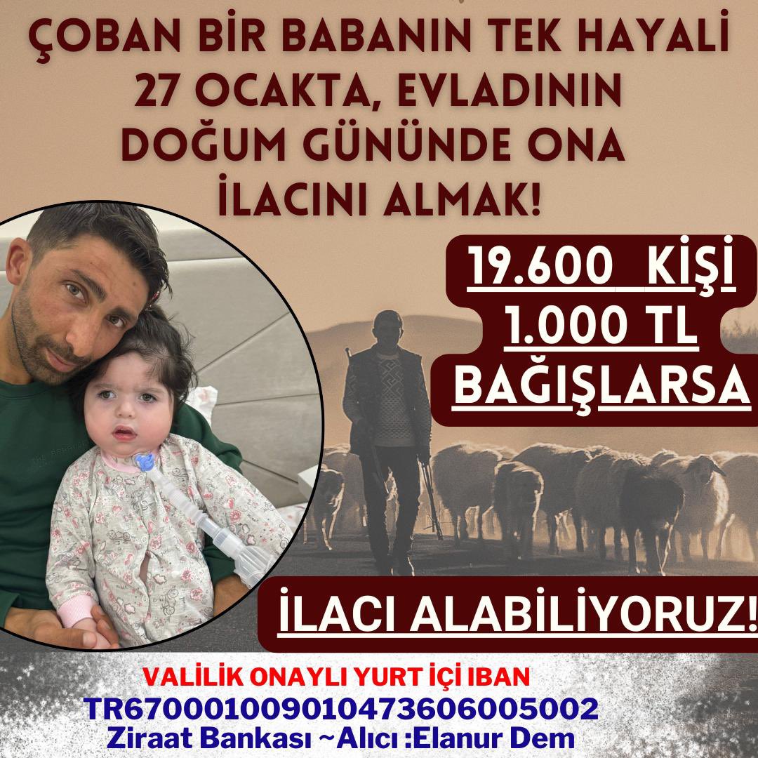 smaelanurdem's tweet photo. Elanur, 27 Ocak 2025 tarihinde 2 yaşına girecek. Babasının ona vermiş olduğu bir söz var: Kızını yaşatacağına ve ona gerekli ilacı alacağına dair bir söz. Gelin, babamızın sözünü hep birlikte tutalım ve kızımıza ilacını hediye edelim.

İtfaiye / #mügeanlı / #bolukartalkayayangın / Kürşad Zorlu / Tanju Özcan / Ümit Özdağ