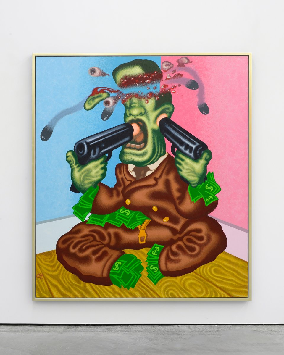 Tatintsian's tweet photo. “The important thing is that a work has to look fresh, to be as original as possible. That means it has to have its own idea and psychology. I try to make it worth looking at, to turn it into a sensation.” 
– #PeterSaul

‘Wall Street Suicide’, 2012. Acrylic on canvas, 178×152 cm. https://t.co/xUqJKVCToB