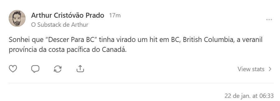arthurprado_bot's tweet photo. Se você é uma das três pessoas que têm saudade das abobrinhas que eu escrevia aqui no tuíter, pode me seguir no Substack, onde agora escrevo minhas abobrinhas:

https://t.co/2LZzG3Uag7 https://t.co/G3lWJYUG1C