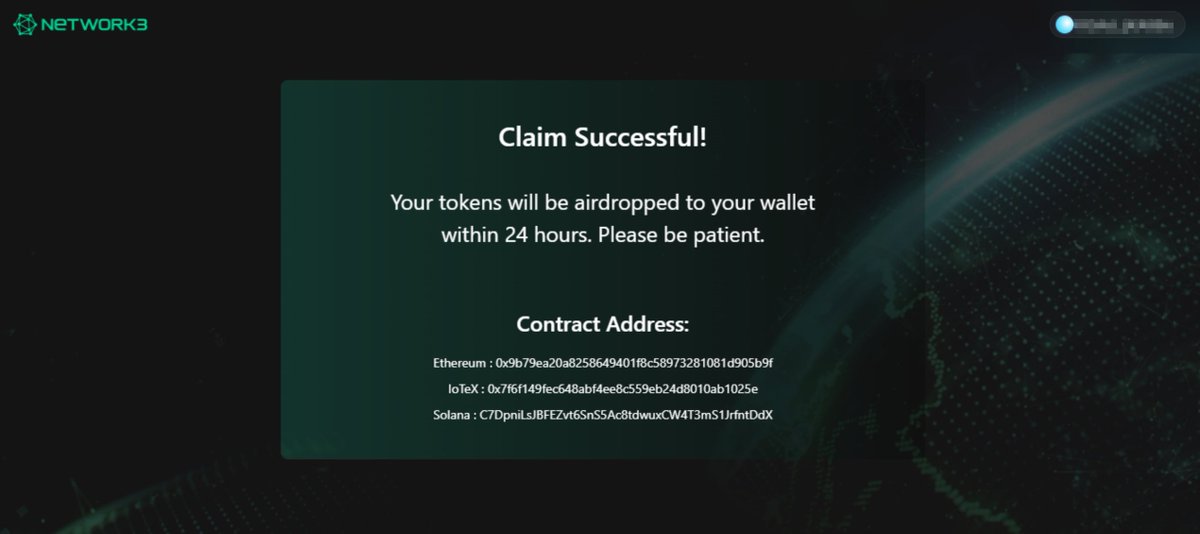 xiaohuoche66's tweet image. 🔴#Network3 空投开放领取@network3_ai
🟢传送门：claim.network3.ai 
领取后，24小时内到账