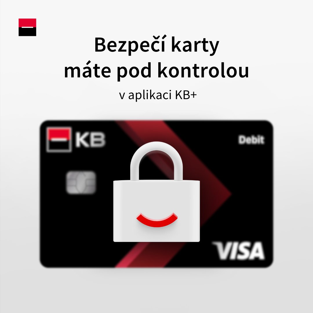 komercka's tweet photo. [#KBplus] 💳 Ztratili jste platební kartu? V aplikaci KB+ ji snadno zablokujete i zažádáte o novou, kterou během pár minut přidáte do mobilu nebo hodinek. Zapomněli jste si kartu doma a nechcete ji rovnou blokovat? Stačí ji dočasně uzamknout. 🔒 Jednoduše, rychle a bezpečně! https://t.co/E7LB6H3LCm