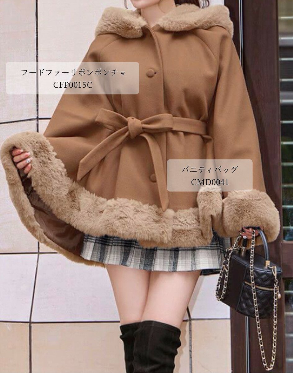 Cherimi ポンチョコート シェリミー Cheri mi】ファーケープコート