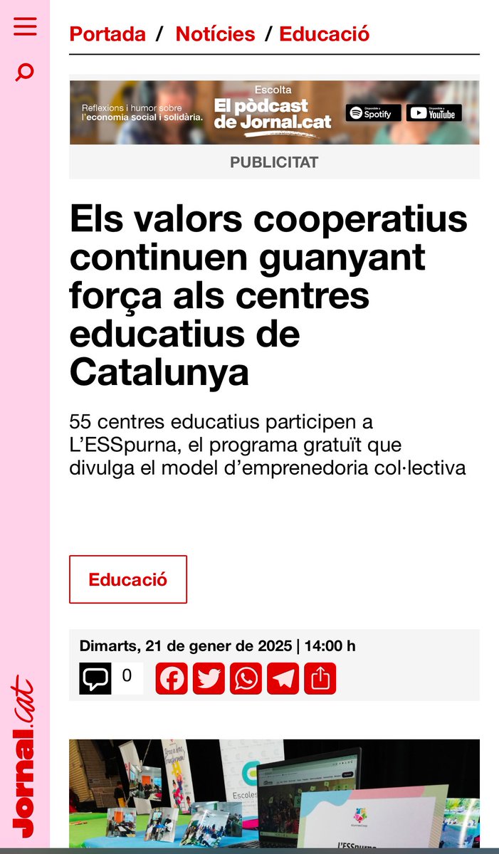 💪🏼 Els valors cooperatius continuen guanyant força als centres educatius de Catalunya <a href="/LESSpurna/">L'ESSpurna, cooperatives d'alumnes</a> 

Notícia <a href="/jornalpuntcat/">Jornal.cat</a> jornal.cat/noticia/38762/…