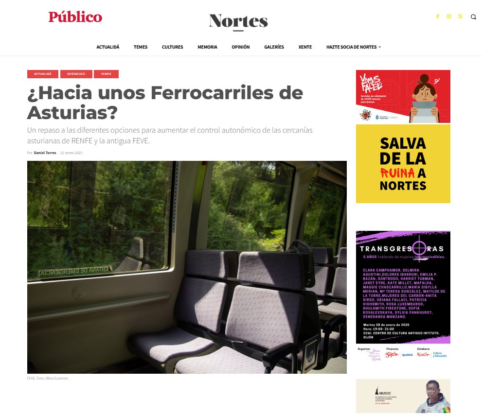 Ayer <a href="/nortes_me/">Nortes</a> publicó este artículo donde analizo la posibilidad de una transferencia de las Cercanías en Asturias, incluyendo la creación una empresa autonómica de ferrocarriles.

Aviso que es intenso y extenso, hay mucho que tratar:  nortes.me/2025/01/21/hac…