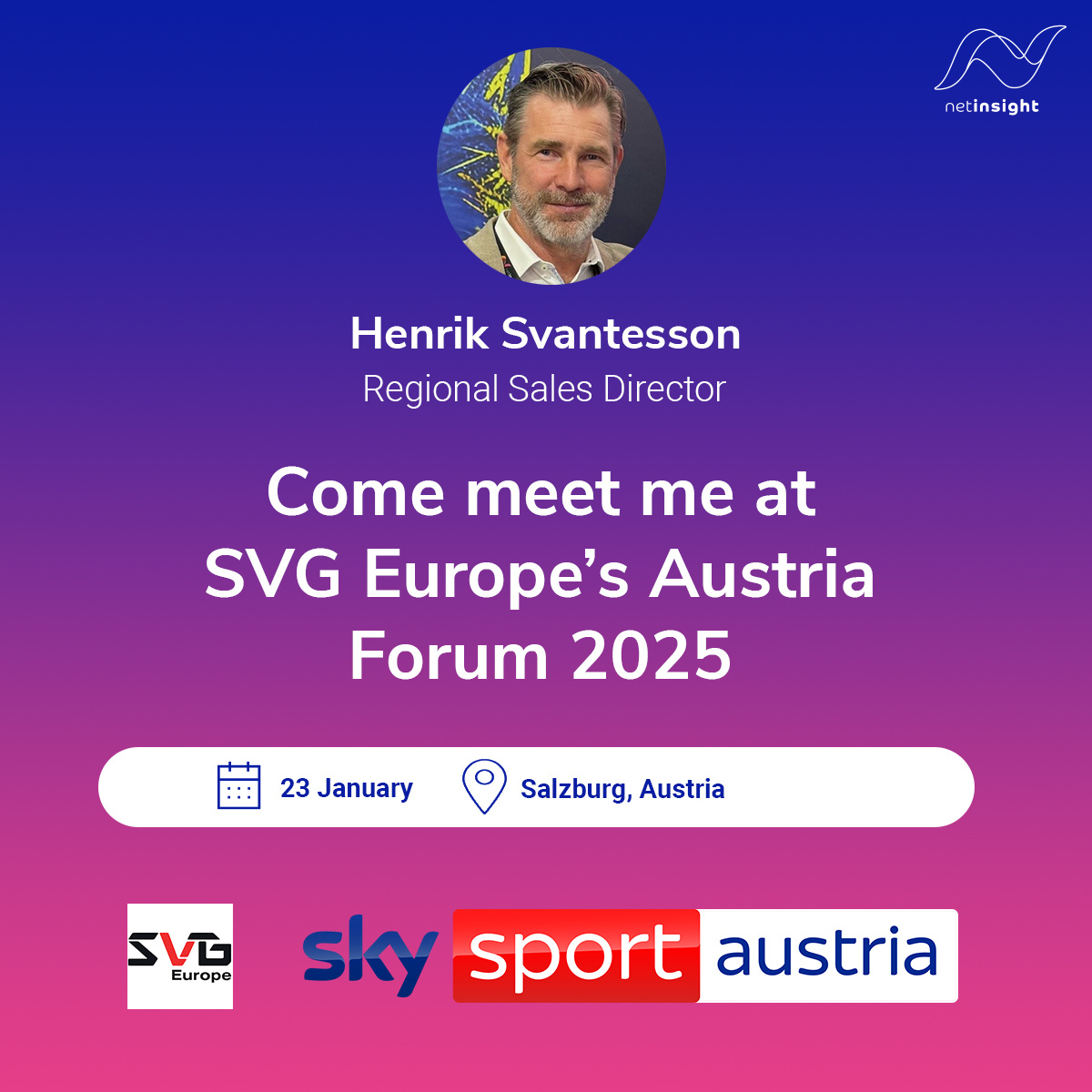 NetInsight's tweet image. Catch Henrik Svantesson at @svgeurope’s Austria Forum 2025 tomorrow! 🌟 Let’s talk innovative solutions for live sports contribution. Details: eu1.hubs.ly/H0g1txw0 #NetInsight #SVGEurope #LiveSports