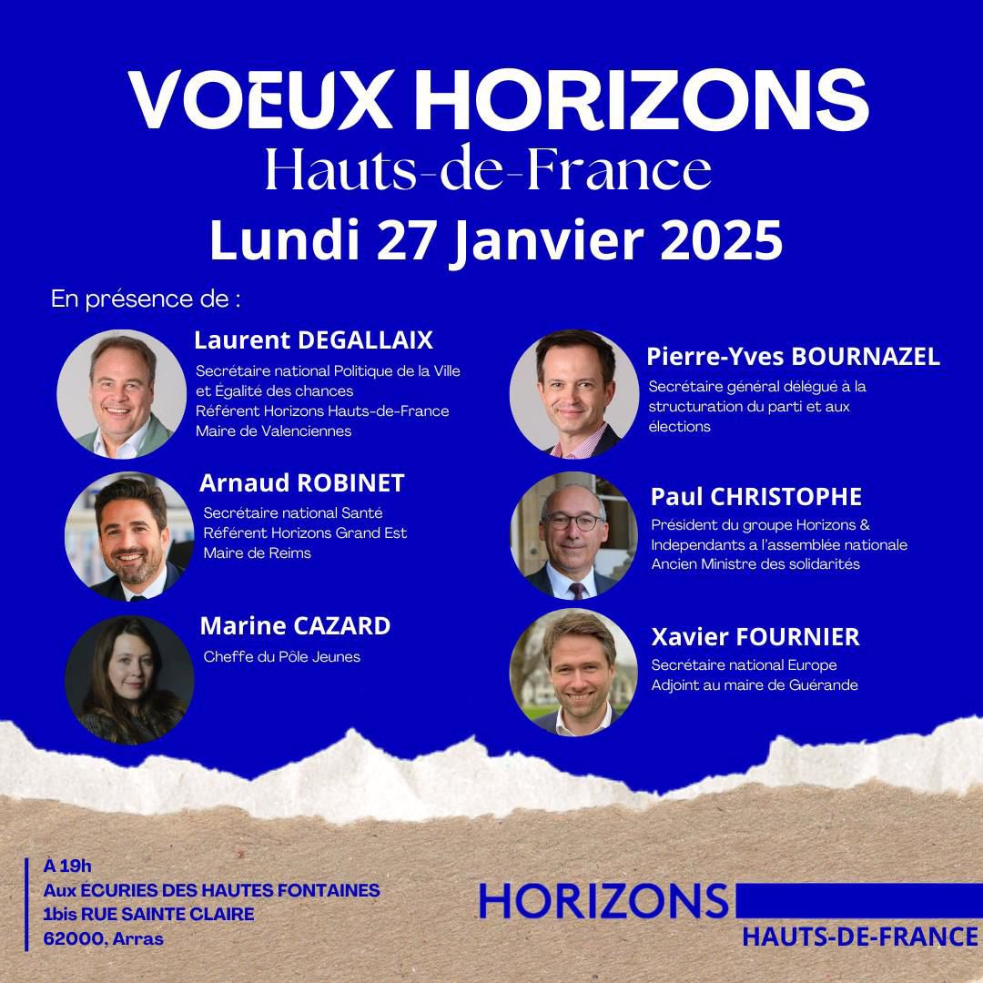 🔵VŒUX HORIZONS HAUTS-DE-FRANCE⚪️

Soyez nombreux à nous rejoindre à Arras ce lundi 27 janvier lors de notre cérémonie des vœux régionale en présence de nombreux invités ! 

Inscription obligatoire : docs.google.com/forms/d/e/1FAI…