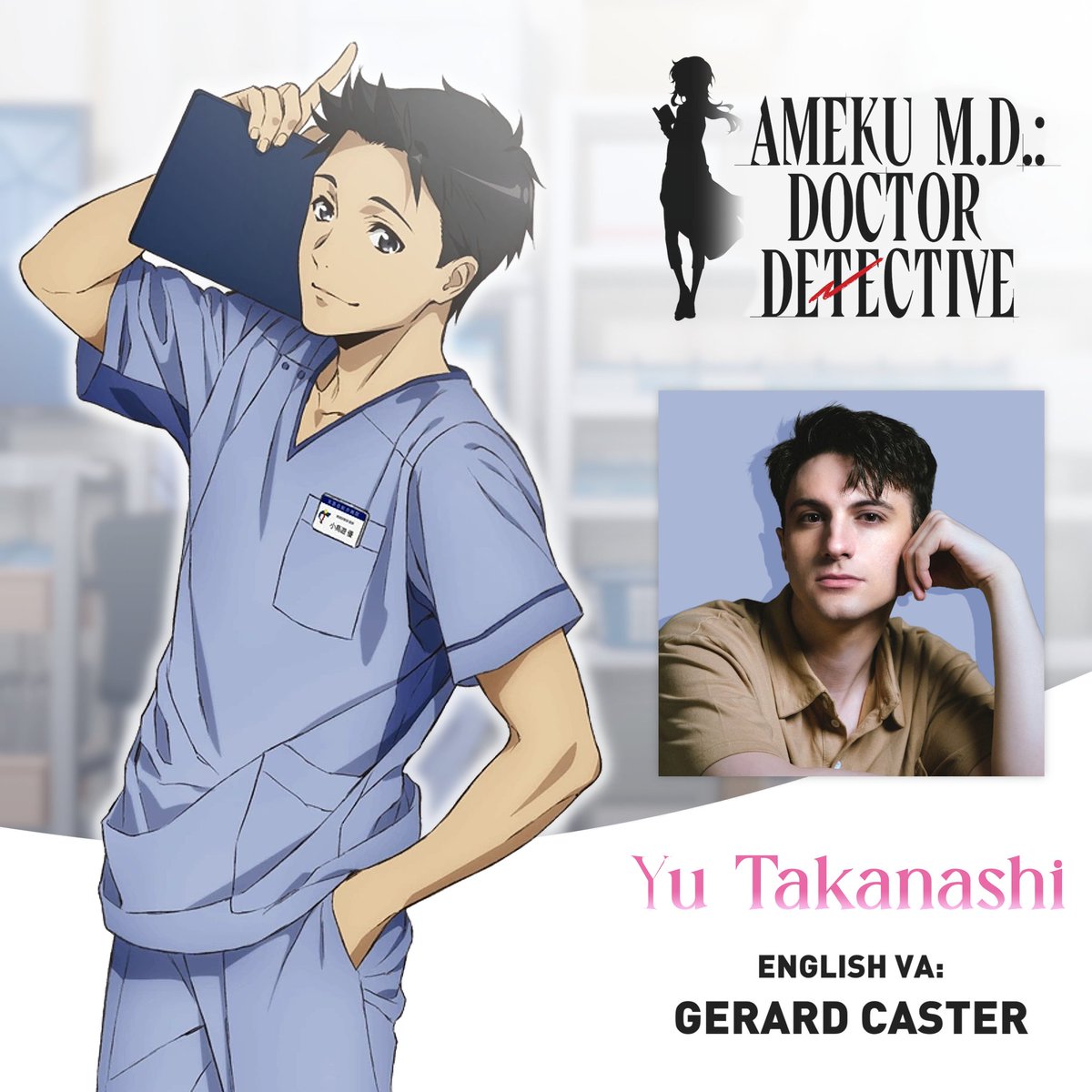 "Dr. Takao is a brilliant physician!" 👨‍⚕️

I voice Yu Takanashi in Ameku M.D.: Doctor Detective’s English Dub, my first series as a lead AND I get to play alongside <a href="/JaclynGThomas/">Jaclyn Thomas</a> as well as <a href="/WetchKatie/">KatieWetch</a>!?

Psyched to be a part of this team. Thank you <a href="/InmanJeremy/">Jeremy Inman</a> for having me! 🩺