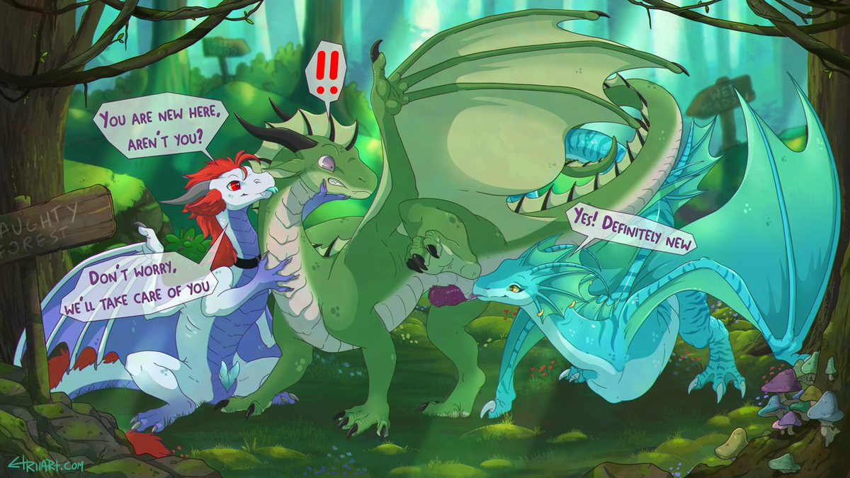 in this forest you don't have to be afraid, friendly dragons will help you settle in :>

Characters: Maxderpy3d, Ereau, Takkju
🐉🌳
#dragons #NSFW #art