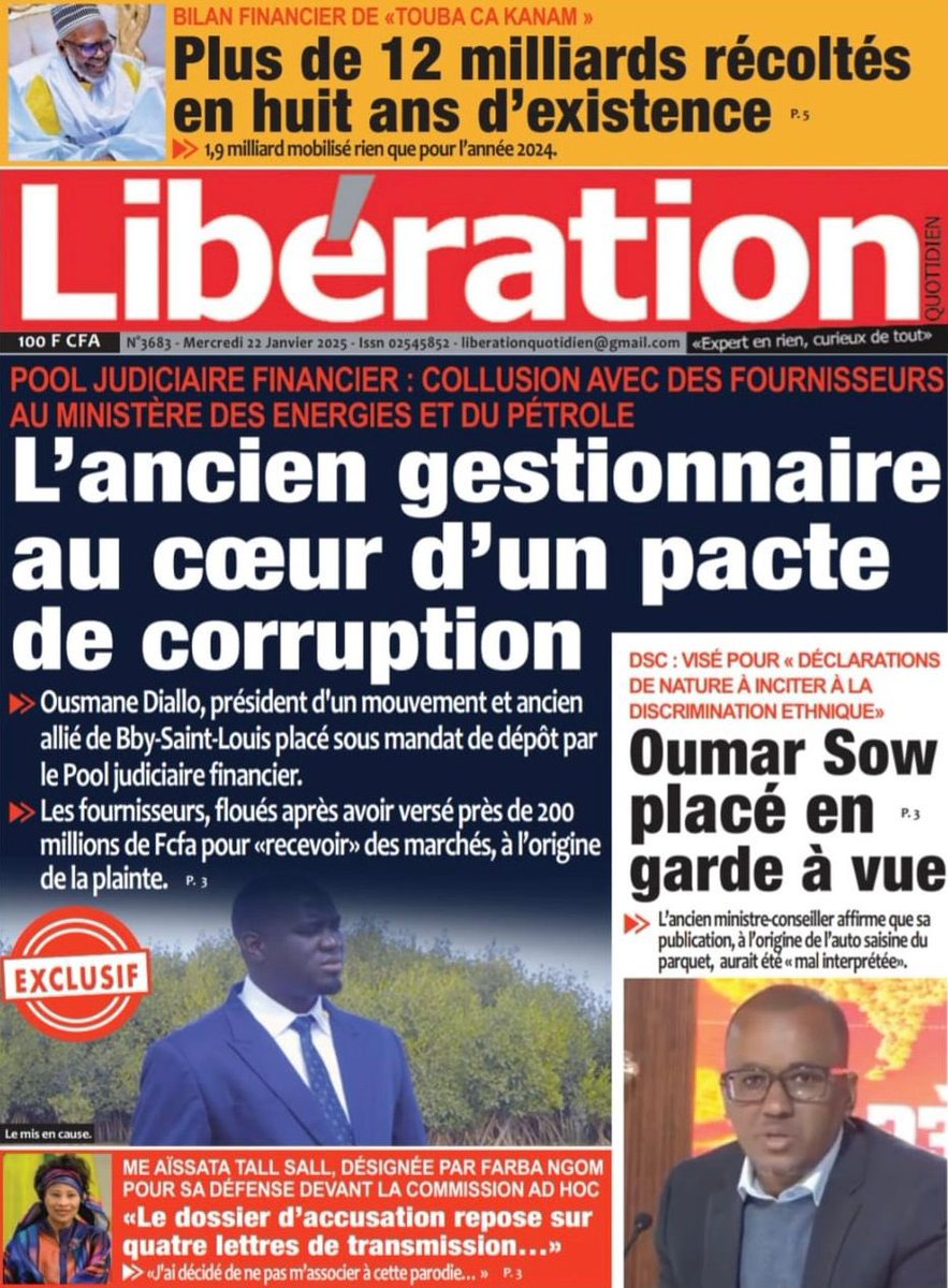 Noo_IDcard's tweet photo. ‼️Ministère du pétrole des énergies et du pétrole : Ousmane Diallo ancien gestionnaire du ministère des énergies et du pétrole pendant plusieurs années a été placé sous mandat de dépôt pour blanchiment de capitaux. Président du mouvement And Nawel de Darou Medine Ousmane promettait des marchés à des fournisseurs en échange de remise d’argent une somme qui avoisine les 200M