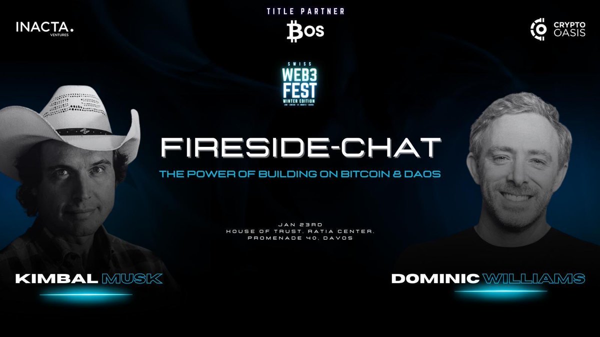 Join <a href="/dominic_w/">dom williams.icp ∞</a> and <a href="/kimbal/">𝙺𝚒𝚖𝚋𝚊𝚕 𝙼𝚞𝚜𝚔 🤠</a>,  Co-Founder &amp; Executive Chairman of Big Green, as they dive into an inspiring conversation titled: 

The Power of Building on Bitcoin &amp; DAOs

🔗 lu.ma/Web3Talks1