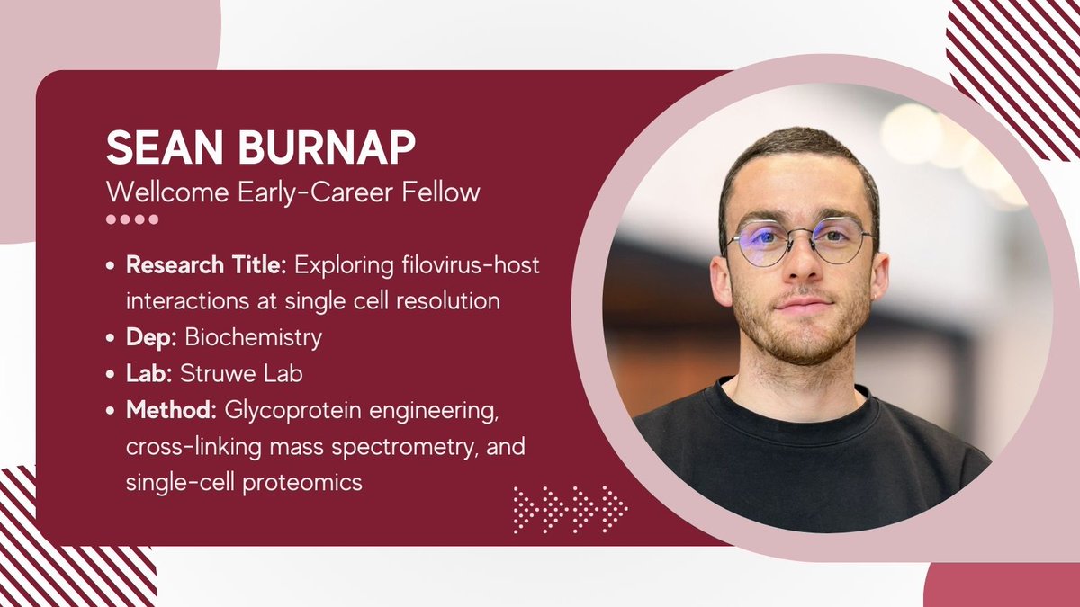 #MeetTheResearcher
Happy to introduce Sean Burnap from the Struwe Group this week! Sean is a postdoctoral researcher who was recently awarded the <a href="/wellcometrust/">Wellcome</a> Early Career Fellowship for his research on filovirus-host interactions.