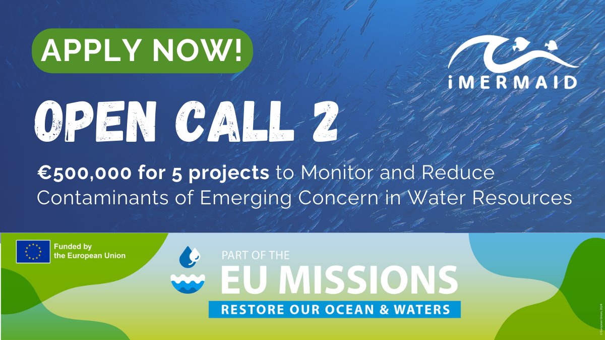 iMERMAID 🇪🇺 (@imermaid_eu) on Twitter photo 🔴The <a href="/imermaid_eu/">iMERMAID 🇪🇺</a> Open Call #2 is NOW OPEN!
📣Calling local & regional authorities to demonstrate innovative solutions to monitor and reduce #CoEc in #water resources.
🗓️Apply until April 3rd
💶€500 000 to support 5 projects
👁🗨All the info at imermaid.eu/open-call-2/ 🔴The <a href="/imermaid_eu/">iMERMAID 🇪🇺</a> Open Call #2 is NOW OPEN!
📣Calling local & regional authorities to demonstrate innovative solutions to monitor and reduce #CoEc in #water resources.
🗓️Apply until April 3rd
💶€500 000 to support 5 projects
👁🗨All the info at imermaid.eu/open-call-2/