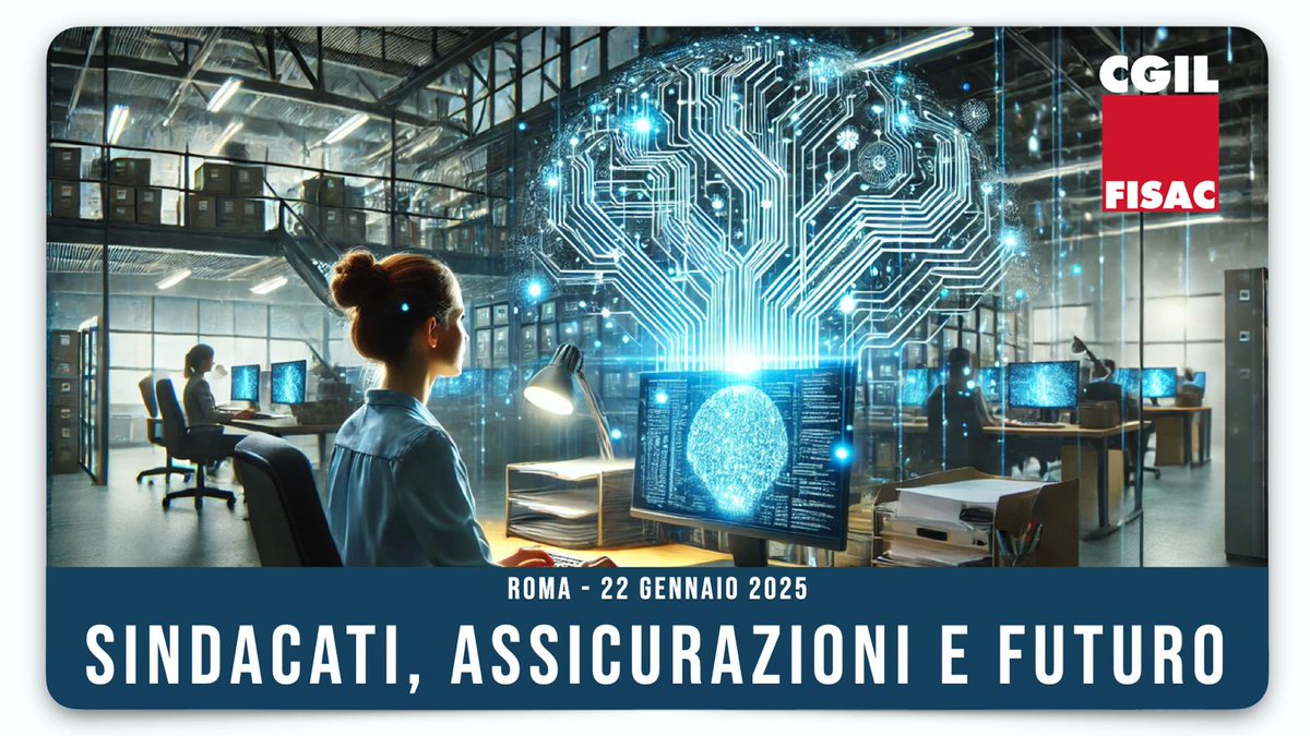 fisac_cgil's tweet photo. 🟥 Sindacati, Assicurazioni e Futuro
Il ruolo della Contrattazione e del Lavoro nell’era dell’Intelligenza Artificiale
📌 Ne parliamo oggi a Roma e in diretta streaming su https://t.co/eO267FsV4O e su @collettiva_news  dalle ore 11

#NelSegnoDeiDiritti https://t.co/VnxsTHAPix
