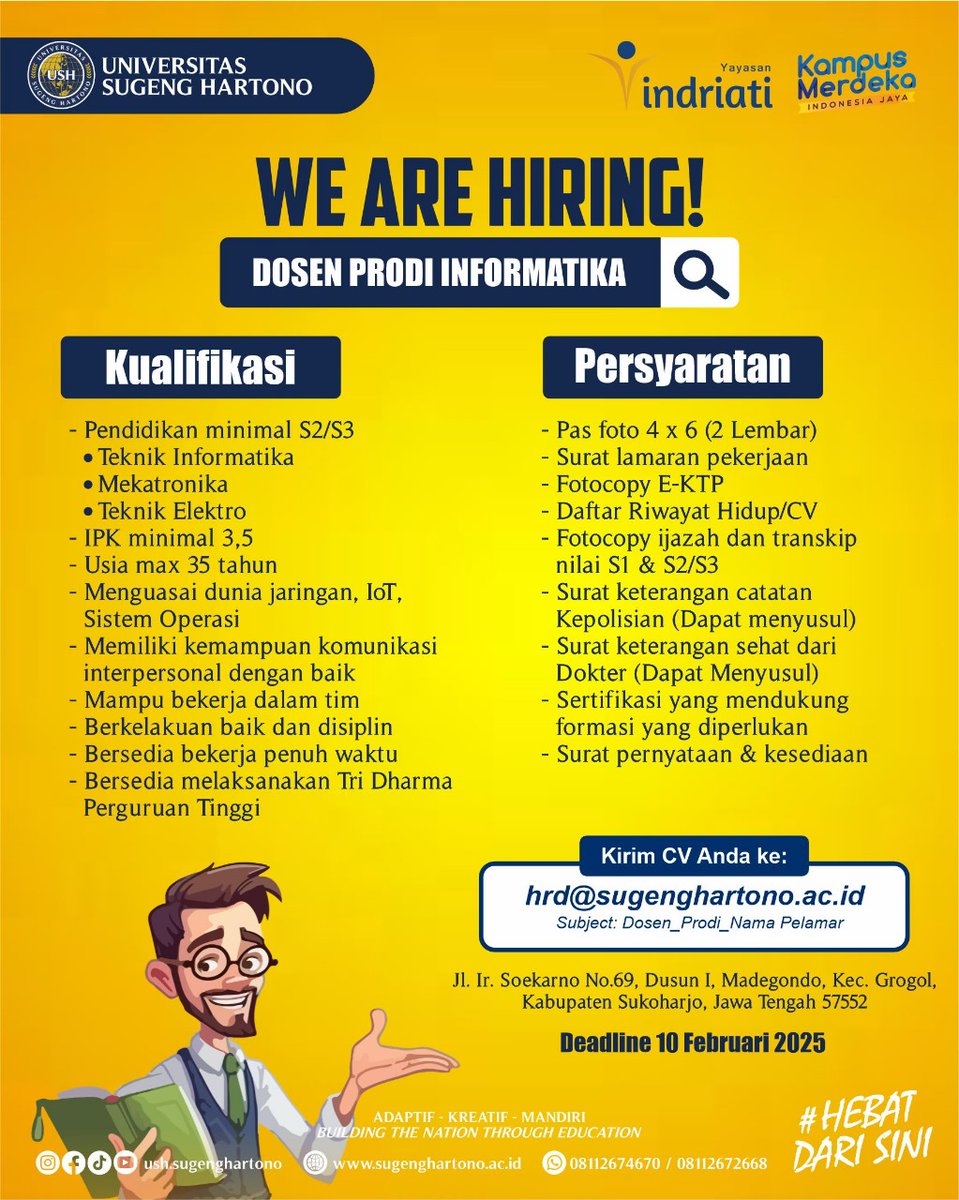 muultiafa's tweet photo. yang lagi cari kerja, monggo merapat 😉 #lowongankerja #Dosen #Solo https://t.co/7TVKthBet2