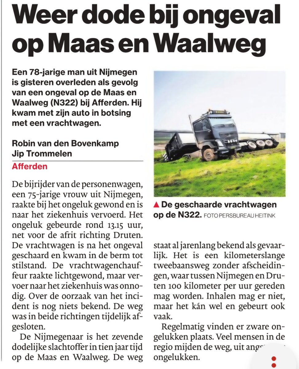 buitenbouwer's tweet photo. Verschrikkelijk gevaarlijke weg. Wanneer doet politiek hier wat aan? Of zijn jullie ook druk met X hetze? Hoeveel doden moeten er vallen? Nr 7!
Onacceptabel!
#Druten #afferden https://t.co/XAwkVRtg75