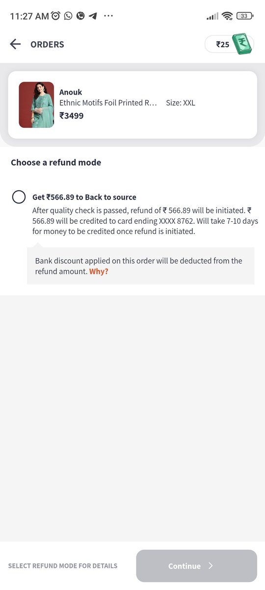 alvaialex's tweet photo. @myntra really felt bad with the purchase from Myntra. 
I paid 948.83 for one of the items after all the discount but due to the size issue I'm trying to return the item they will give only 566.89 as refund.
@MyntraSupport @myntra_engg @MFIbyMyntra
@Myntra_CC @amazonIN @Flipkart https://t.co/OZUQgX7Oc9