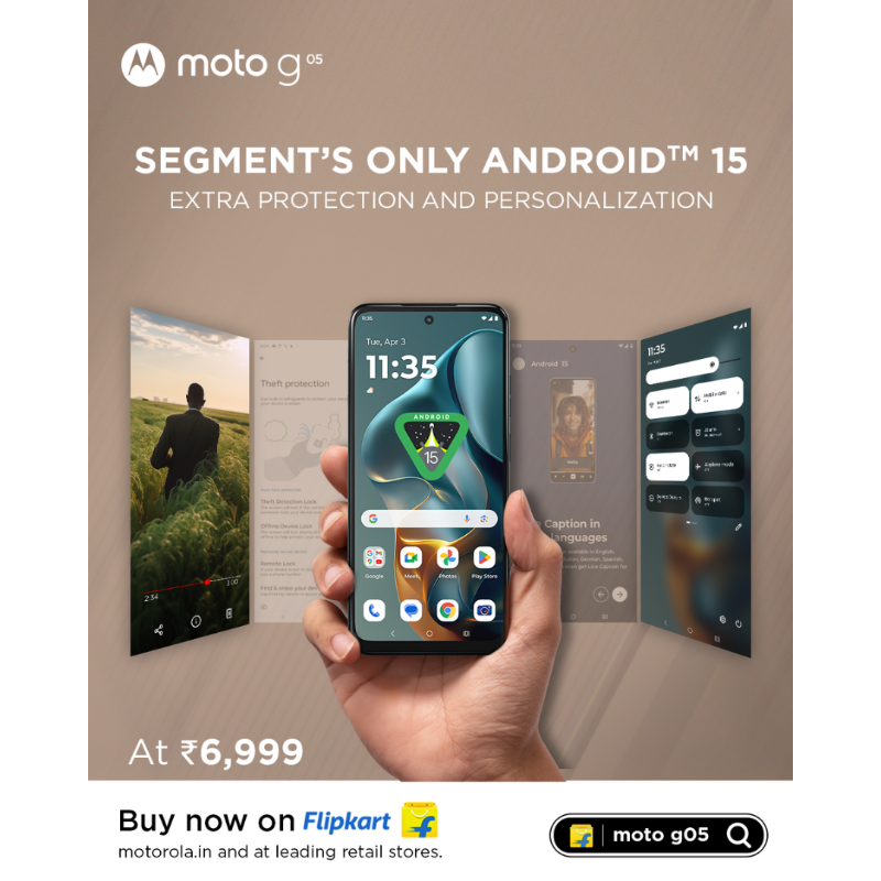 motorolaindia's tweet photo. The #MotoG05 is equipped with the latest Android™ 15 right out of the box, offering privacy features, advanced security measures, for you to personalize your device like never before.
Buy now at ₹6,999 @Flipkart, https://t.co/azcEfy1Wlo & leading stores.
#Motorola #MastHai