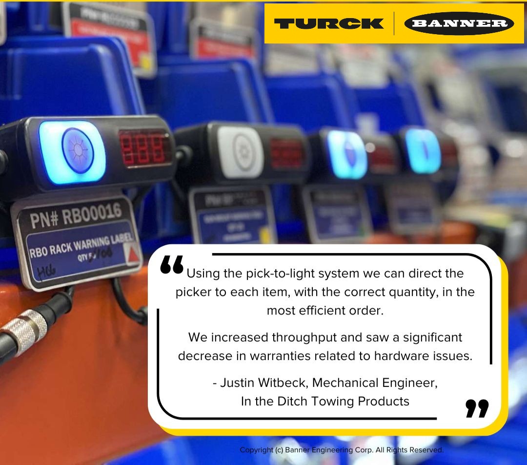 turckbannerSA's tweet image. Manual picking processes can lead to errors, bottlenecks, &amp;amp; inefficiency. Tired of these outdated picking systems slowing you down? Discover how this company transformed their process with #TurckBanner’s Pick-to-Light solution.
ow.ly/Yljf50UGzkT

#BannerEngineering