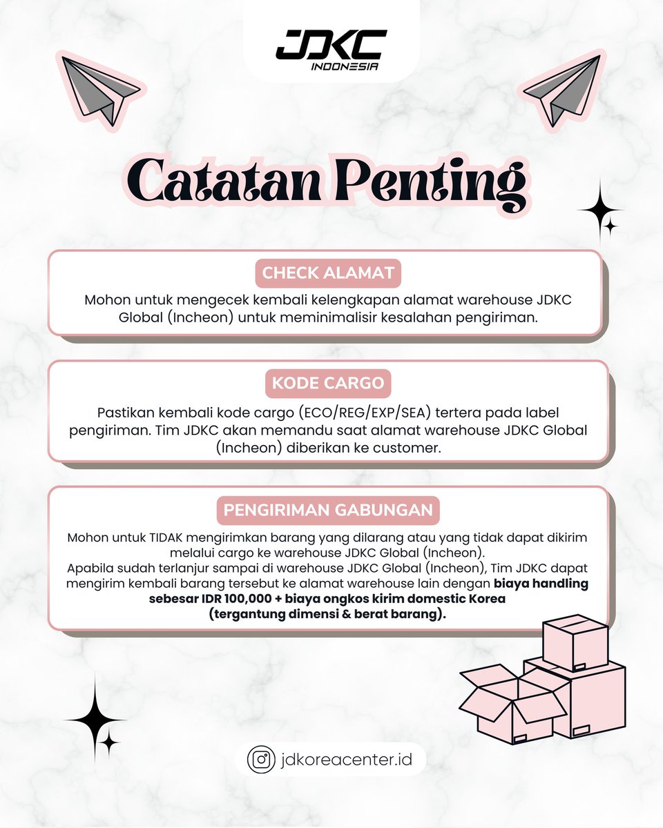 jdkc_id's tweet photo. 📦 JASA WAREHOUSE KOREA 📦

✅️ Alamat personal tiap customer
✅️ Storing yang sistematis
✅️ Door to door
✅️ 100% AMAN

➖️

𝐉𝐃𝐊𝐂 𝐈𝐍𝐃𝐎𝐍𝐄𝐒𝐈𝐀 @jdkoreacenter.id
𝚃𝚑𝚎 𝚋𝚎𝚜𝚝 𝙺-𝙿𝙾𝙿 𝚂𝚝𝚘𝚛𝚎 𝚊𝚗𝚍 𝙺𝚘𝚛𝚎𝚊𝚗 𝙿𝚛𝚘𝚡𝚢 (𝙹𝚊𝚜𝚝𝚒𝚙) 𝚒𝚜 𝚑𝚎𝚛𝚎! https://t.co/oTVckUK0cK