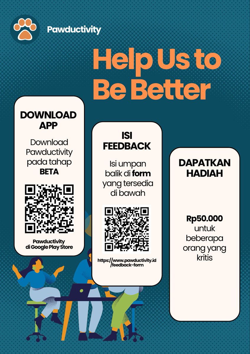 PawductivityApp's tweet photo. Hi, Pawductive People! 🎉 Kami resmi meluncurkan Open-Beta aplikasi Pawductivity! 🚀Yuk, coba aplikasinya &amp; beri masukan di: https://t.co/YPEKlQEiOw

💸 Beberapa masukan terbaik akan dapat hadiah Rp50.000! 
Download sekarang di Play Store: https://t.co/Egnc8wQJP0

#StayPawductive https://t.co/u1HkE1CdQH