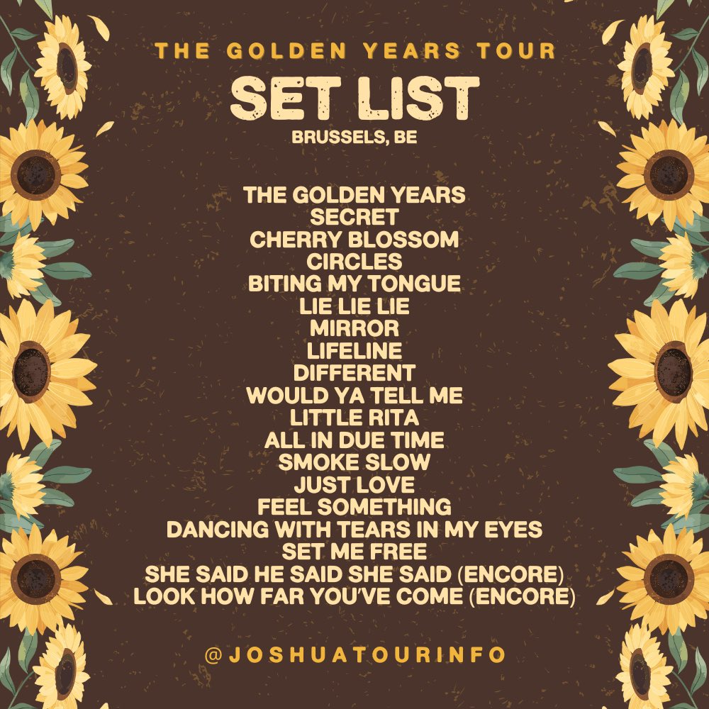 JoshuaTourInfo's tweet photo. Joshua Bassett’s setlist for #TheGoldenYearsTour in Brussels, BE at @lamadeleinebe ! 🩵 https://t.co/lxbqiWHT2j