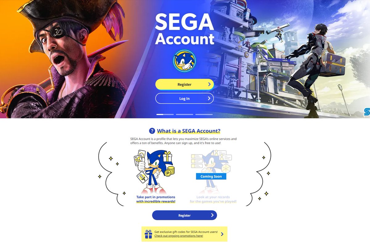 Wario64's tweet photo. SEGA Account launched - "an online profile that gives you access to a host of benefits when playing SEGA and ATLUS titles and using their online services."

Current promo: Kazuma Kiryu Special Outfit DLC for Like a Dragon: Pirate Yakuza in Hawaii

https://t.co/vCZrAlhSAt https://t.co/e2LPkCmy2Y