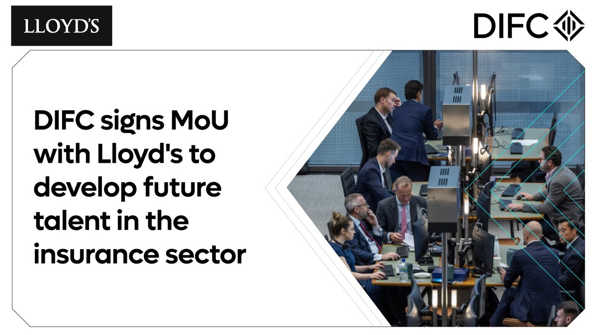 DIFC's tweet image. #DIFC and @LloydsofLondon&apos;s have signed an MoU to develop future talent within the (re)insurance market to help support the development of a talent pipeline into the fast-growth Middle Eastern markets. 

Read more: tinyurl.com/yrmk5ndc

#FutureOfFinance #Insurance #Talent