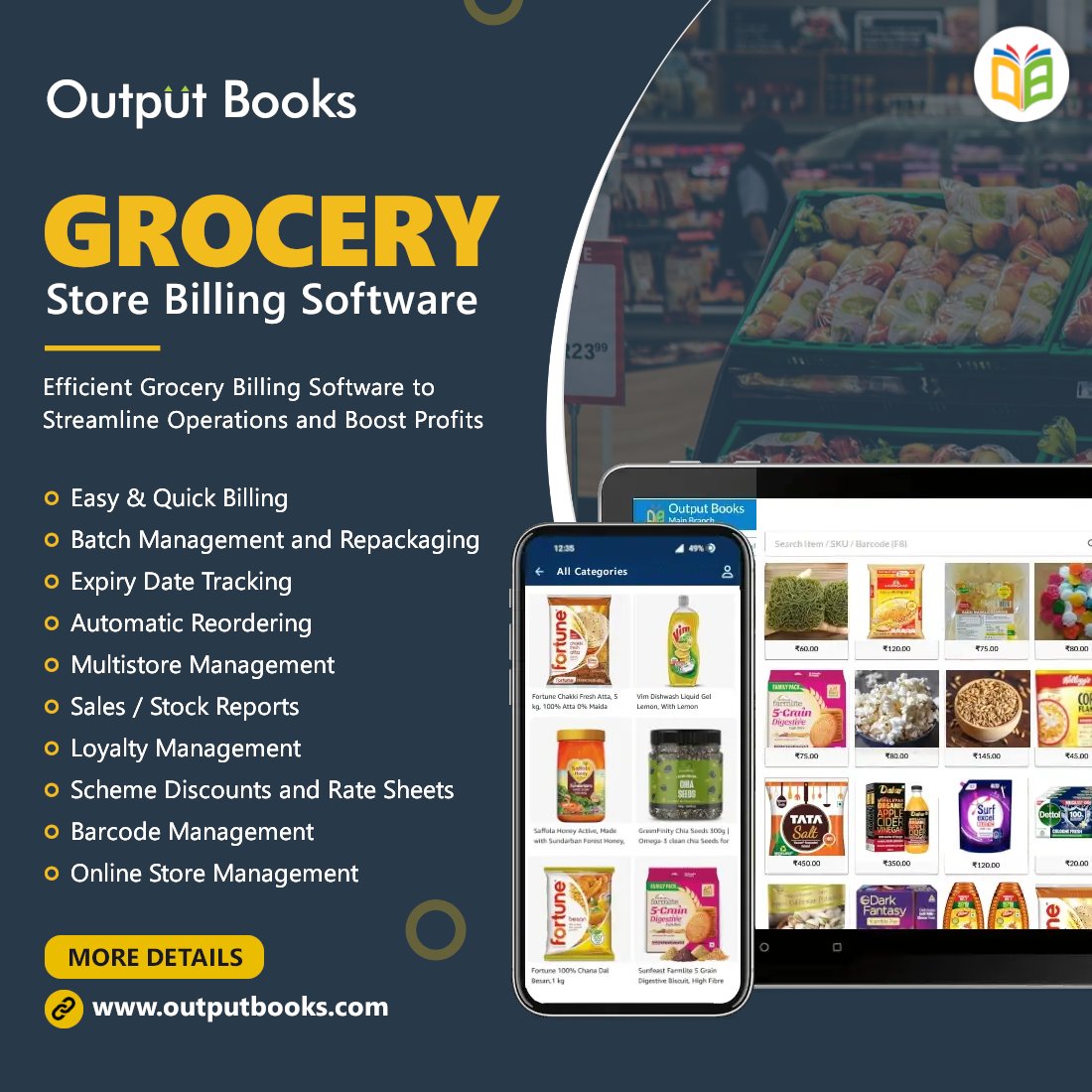 outputbooks's tweet photo. Grocery Store Billing Software is a digital solution designed to streamline the billing process in grocery stores by automating tasks such as item scanning, price calculation, and applying discounts or taxes. 

For More Details - https://t.co/9naYybvDau https://t.co/uBxcqz2WHG