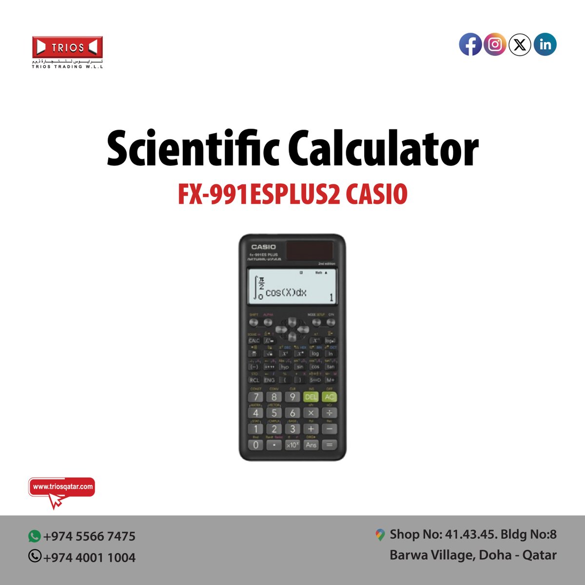 StationeryTrios's tweet image. 🌟 Trios Stationery Supplies: Your Trusted Source for Scientific Calculators in Qatar! 🌟
#TriosStationery #CasioCalculator #FX991ESPLUS2 #Qatar #stationery #stationeryshop #stationeryshop #StationeryShopping #Qatar